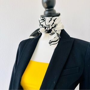 NWT 100%Silk Stain Square Scarf 35in Black White Audrey Hepburn